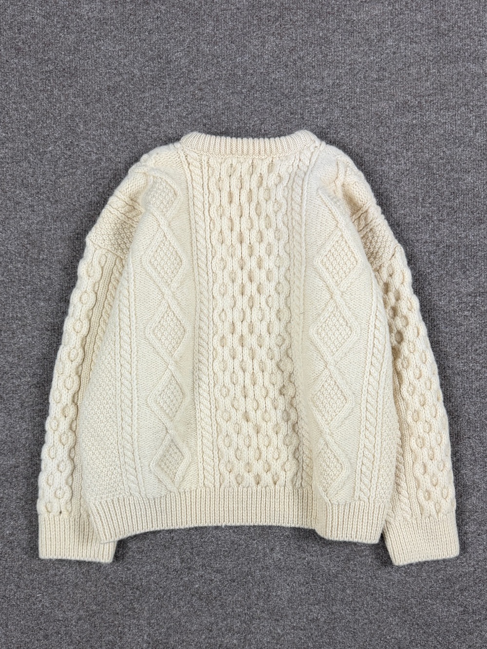 Vintage Ireland Cream Chunky Cableknit Fisherman Crewneck Sweater Women’s Large - Picture 4 of 7